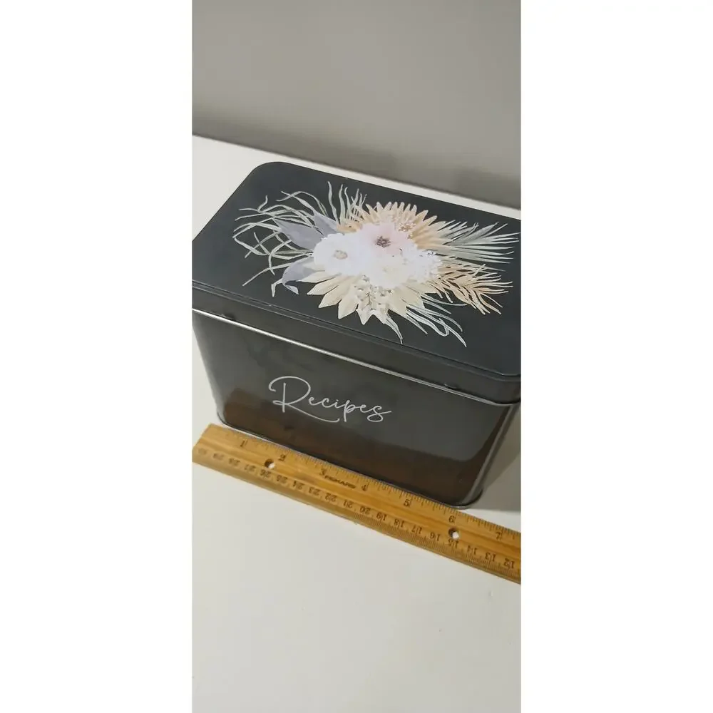 Recipe Box Black with Shaby Floral 8 Dividing Cards for Recipe Organizing Cards